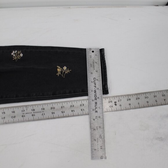 Driftwood Jeans Womens 27 Gizelle Embroidered Floral Crop Mid Rise Black Denim - Picture 8 of 13